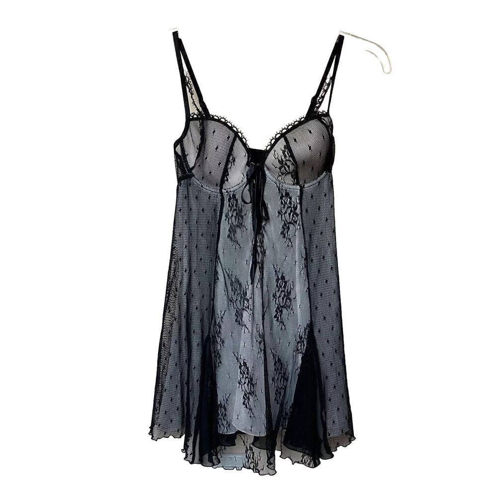 Ambrielle Lingerie Babydoll Nightie Small Black & Beige Negligee Whimsigoth Sexy